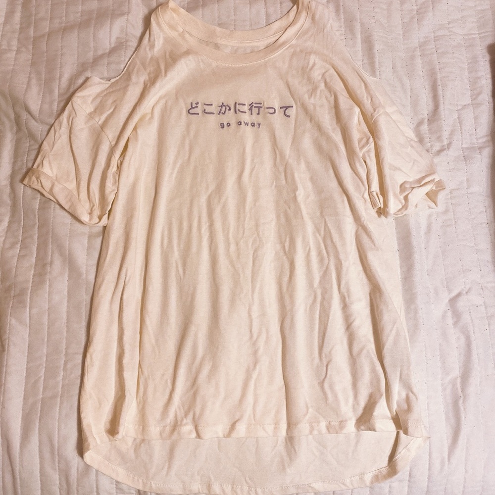 NWOT Kawaii Go Away Japanese Text Off Shoulder Top